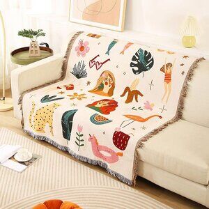Double-Sided Cotton Woven Throw Blanket 160x130cm